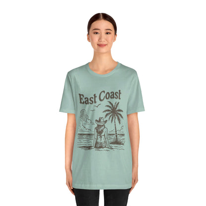 TS-038ML-24 women’s beach sketch shirt beach scene tee for women woman sitting on beach t-shirt beach lover shirt women’s coastal Art graphic tee