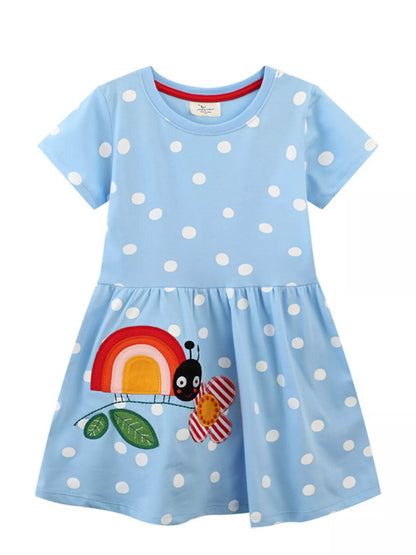 Children's Polka Dot Ladybug Round Neck Dress