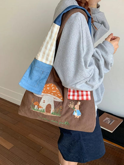 Mushroom Corduroy Tote Bag
