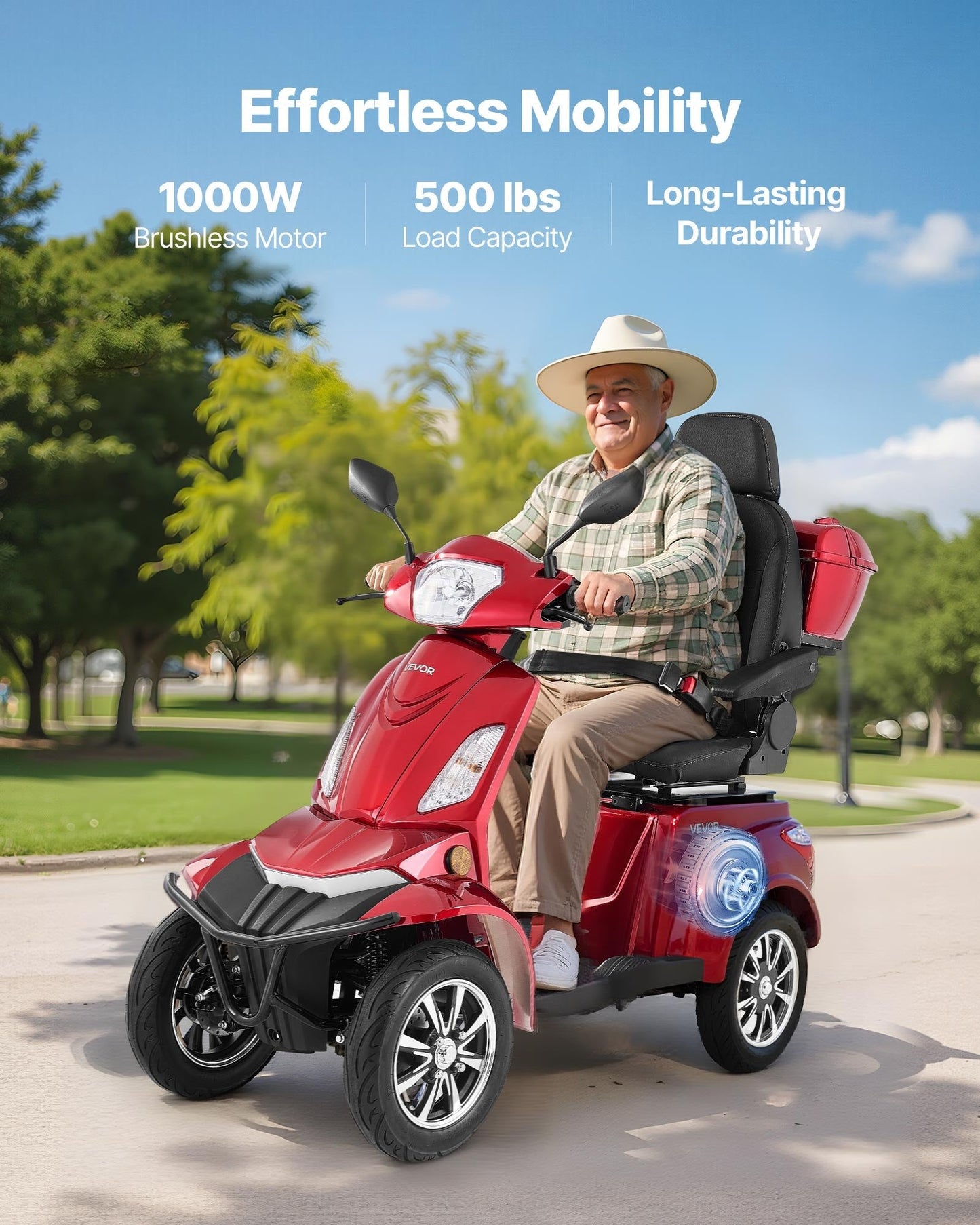 Heavy Duty 4-Wheel Mobility Scooters For Seniors & Adults, 500lbs Capacity, 21.5 Miles 3-Speed Long Range, 1000W All Terrain Electric Recreational Scooter Wheelchair, 20° Max Climbing Capacity