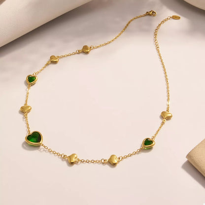 18K Gold-Plated Heart Necklace with Glass Stone