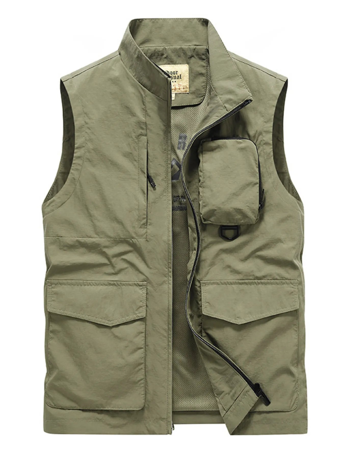 Men's Plus Size Multi-Pocket Zip Up Vest