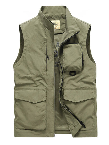 Men's Plus Size Multi-Pocket Zip Up Vest