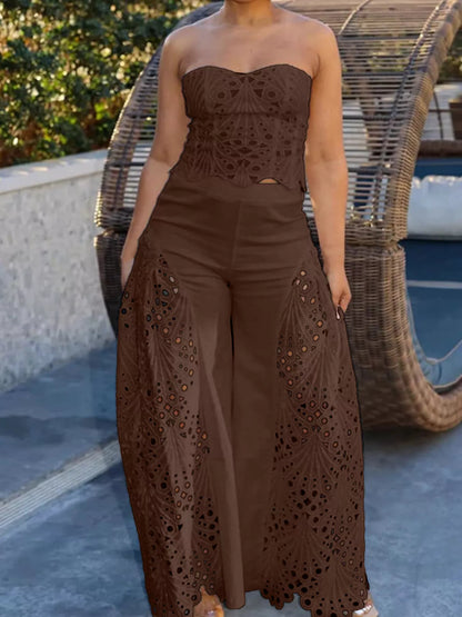 Hollow-Out Tube Top and Pants Two-Piece Set