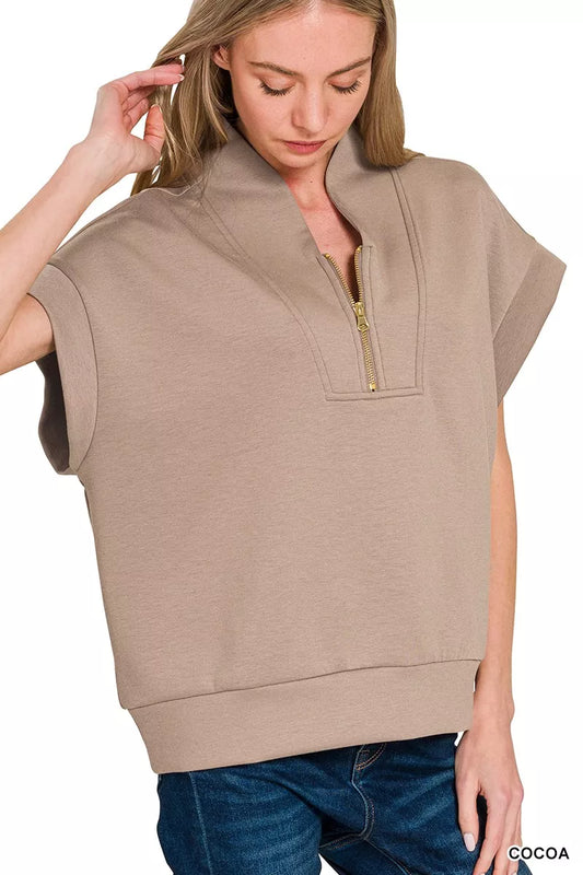 Zenana Scuba High Neck Half Zip Top