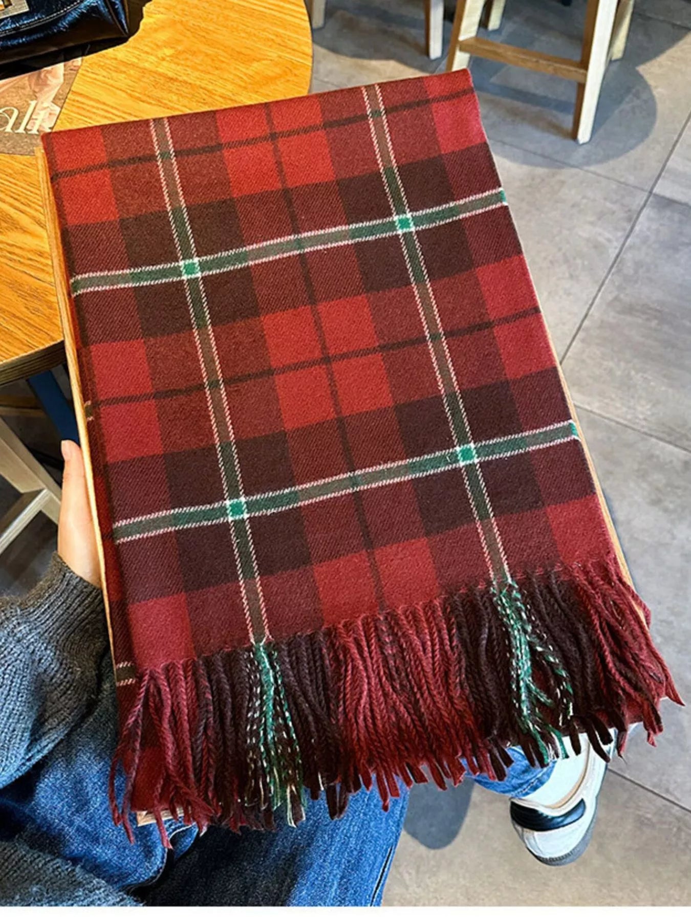 Classic Plaid Fringe Scarf