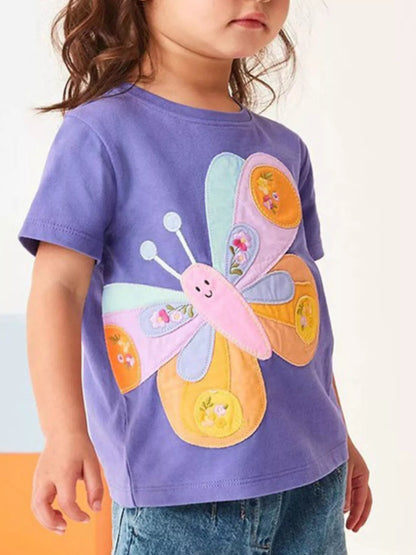 Children's Butterfly Embroidered Short Sleeve T-Shirt