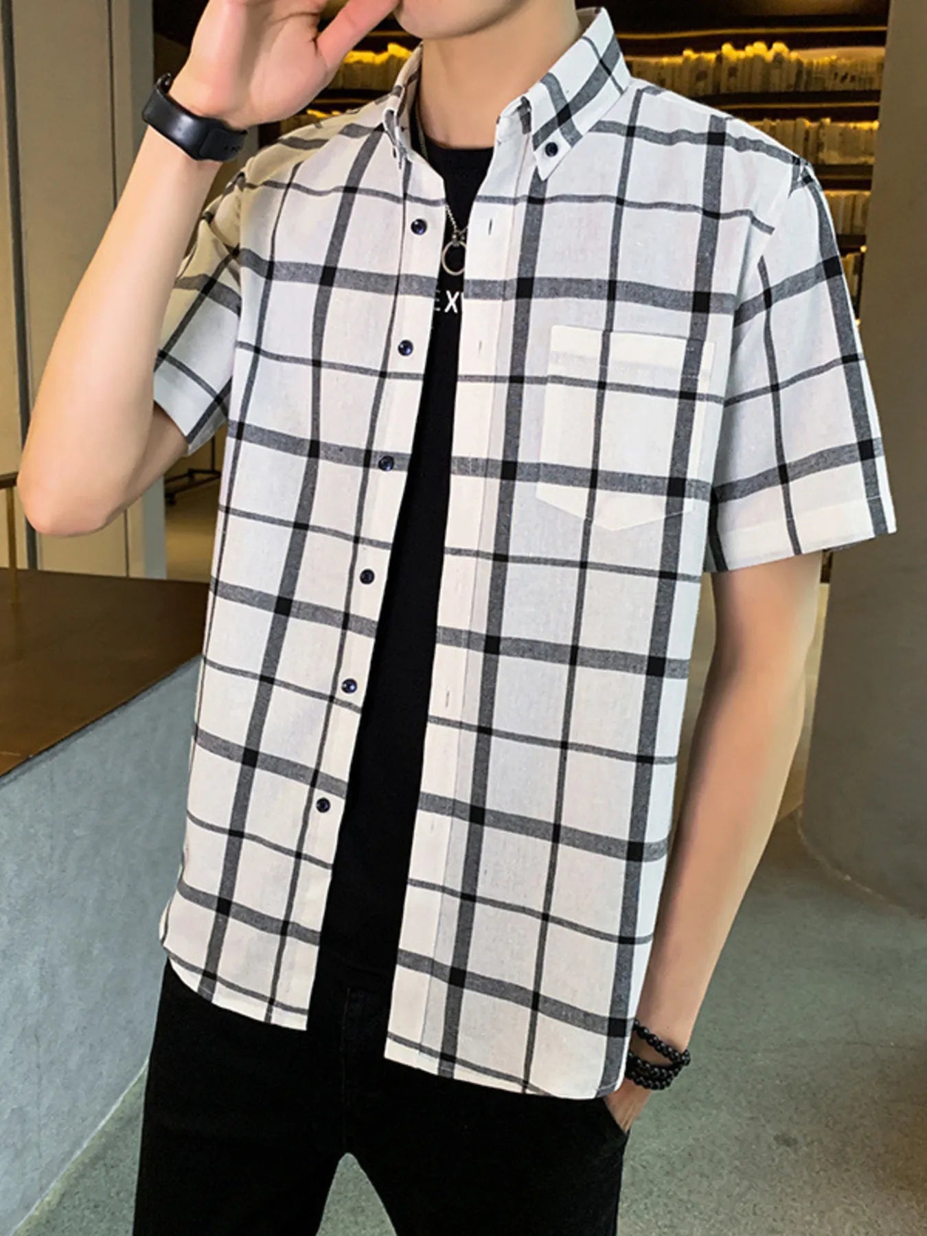 Men's Plus Size Casual Plaid Short Sleeve Shirt