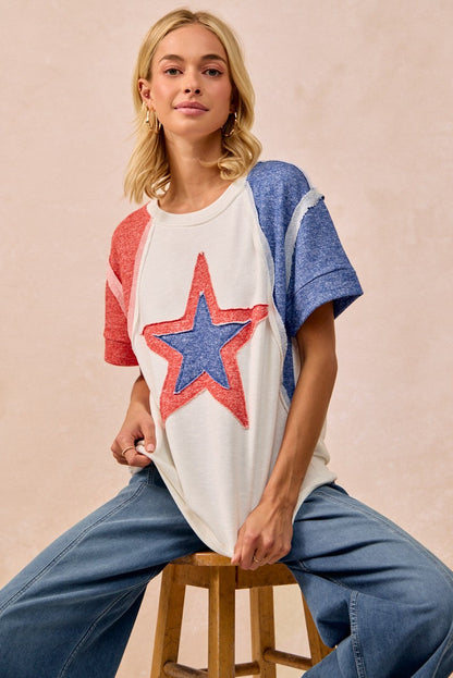BiBi Contrast French Terry Cut Edge Detail Fourth Of July Theme T-Shirt