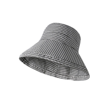 Gingham Pattern Wide Brim Bucket Hat