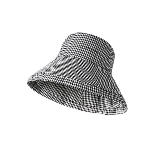Gingham Pattern Wide Brim Bucket Hat
