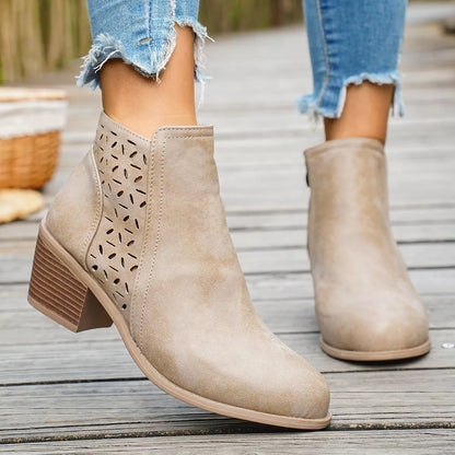 Round Toe Block Heels Boots