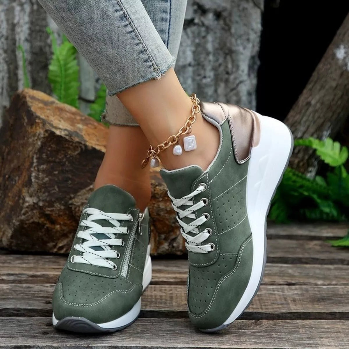 Lace Up Wedge Sneakers
