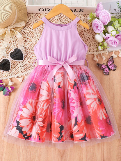 Children's Floral Print Sleeveless Dress