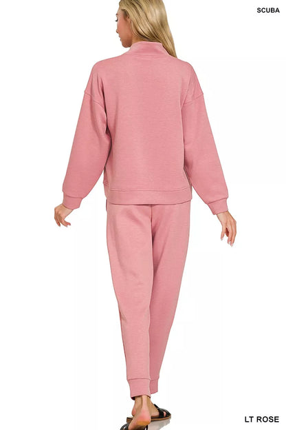 Zenana Scuba Half Zip Pullover and Jogger Set