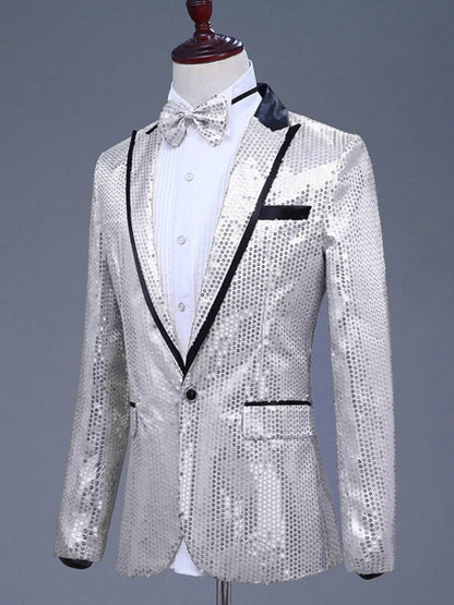 Men's Full Size Sequin One Button Long Sleeve Blazer Plus Size