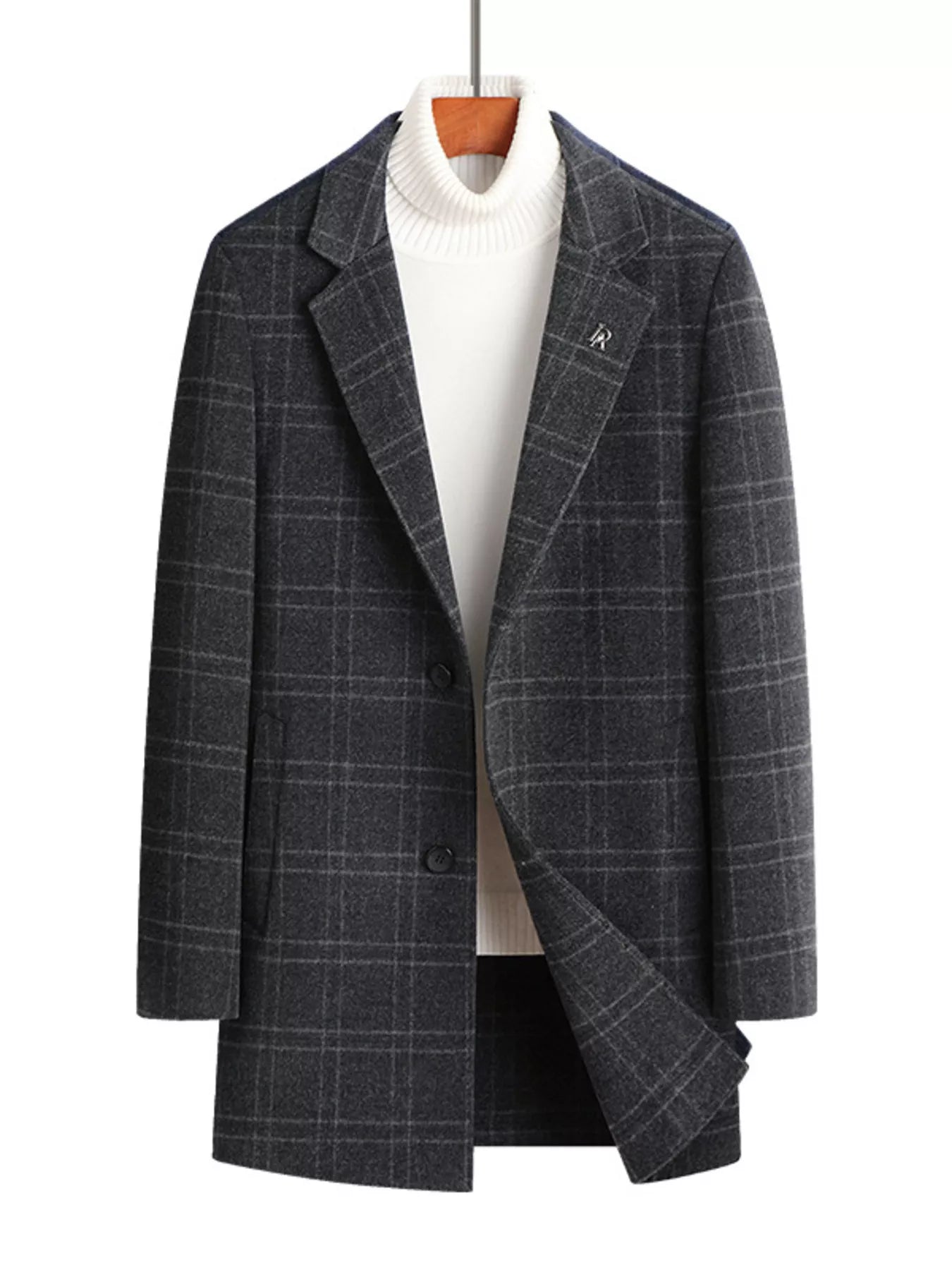 Men's Plus Size Plaid Wool Blend Overcoat