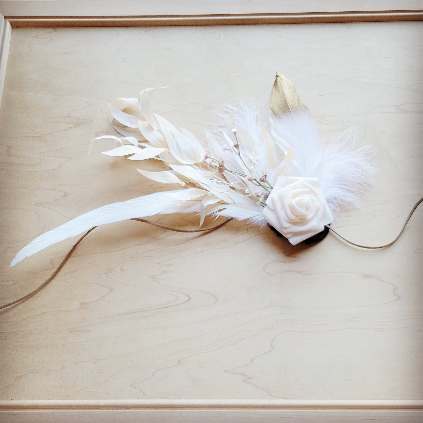 Boho Western Wedding Floral & Feather Bridal Hat in Tan 984k