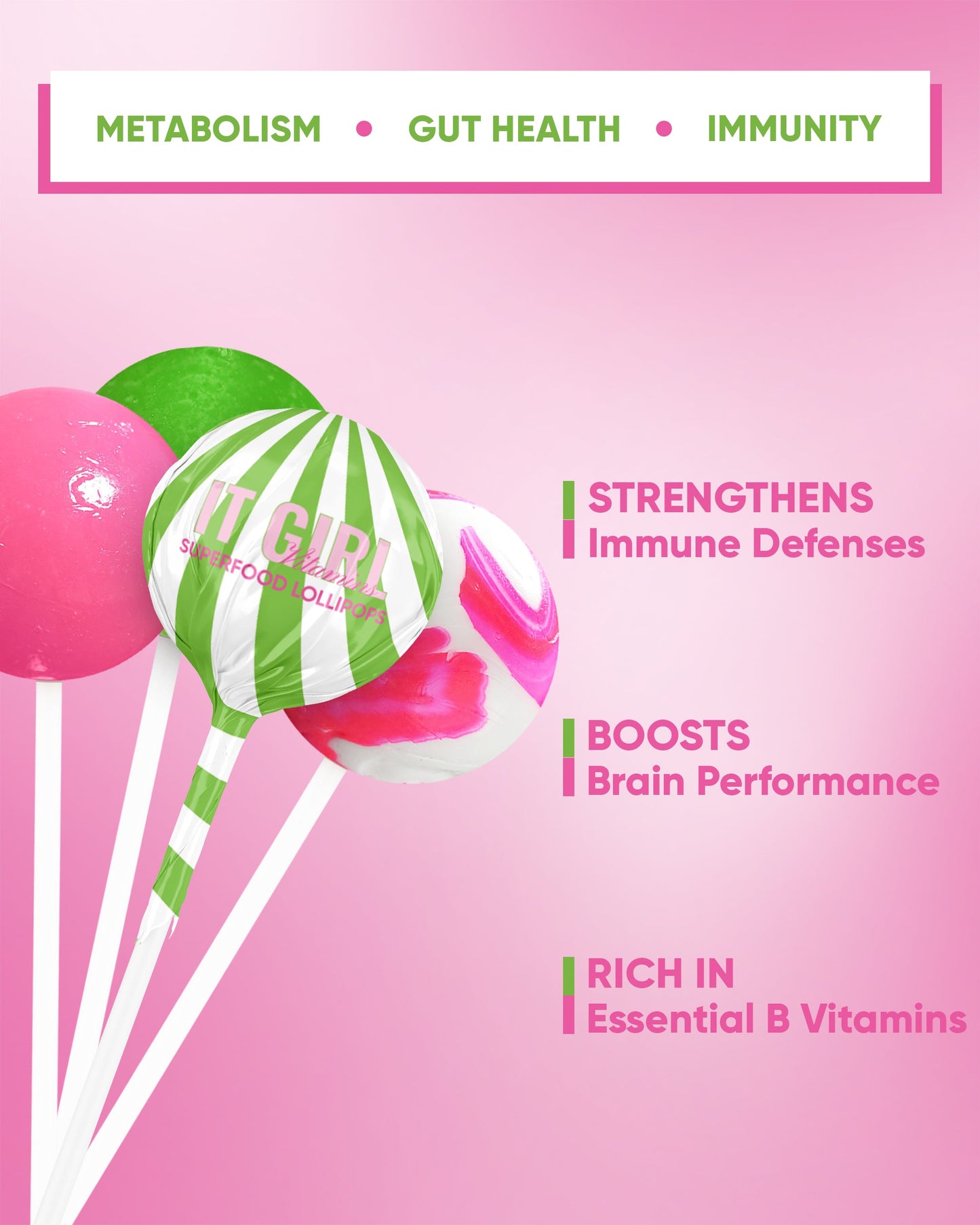 It Girl Superfood Greens Lollipops - Vegan Candy with Supergreens, Vitamins & Antioxidants