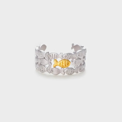 925 Sterling Silver Fish Open Ring