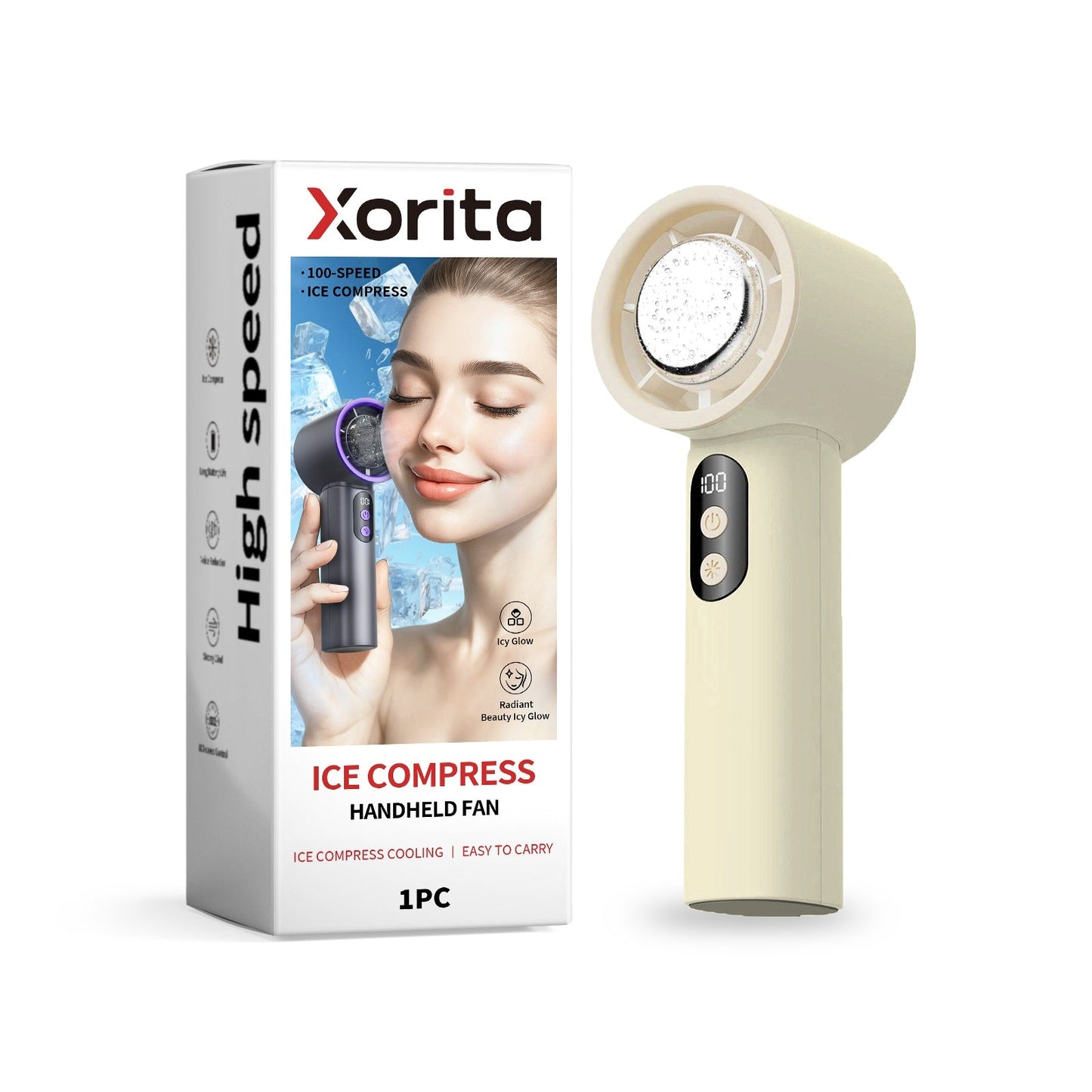 Ice Pack Handheld Fan Lotus White