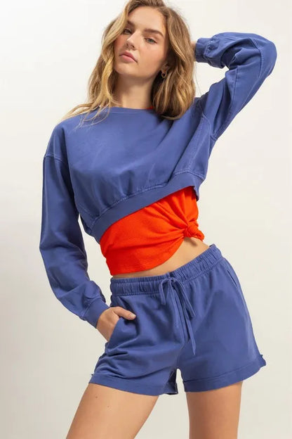 HYFVE Crew Neck Long Sleeve Crop Sweatshirt