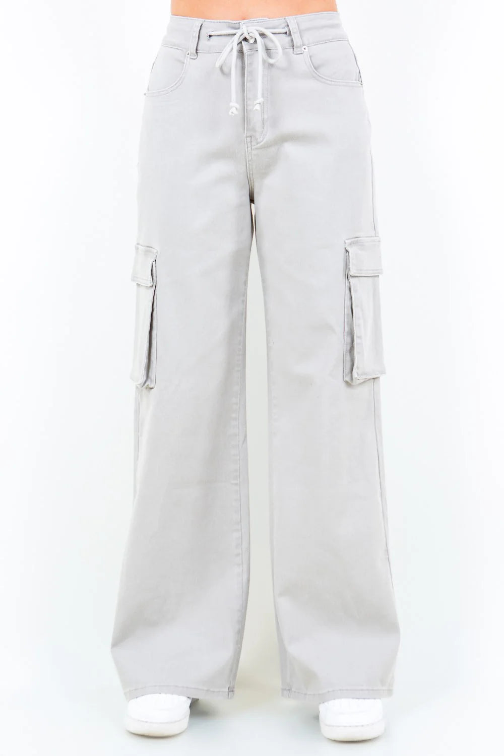 American Bazi Full Size Drawstring Wide Leg Cargo Pants Plus Size