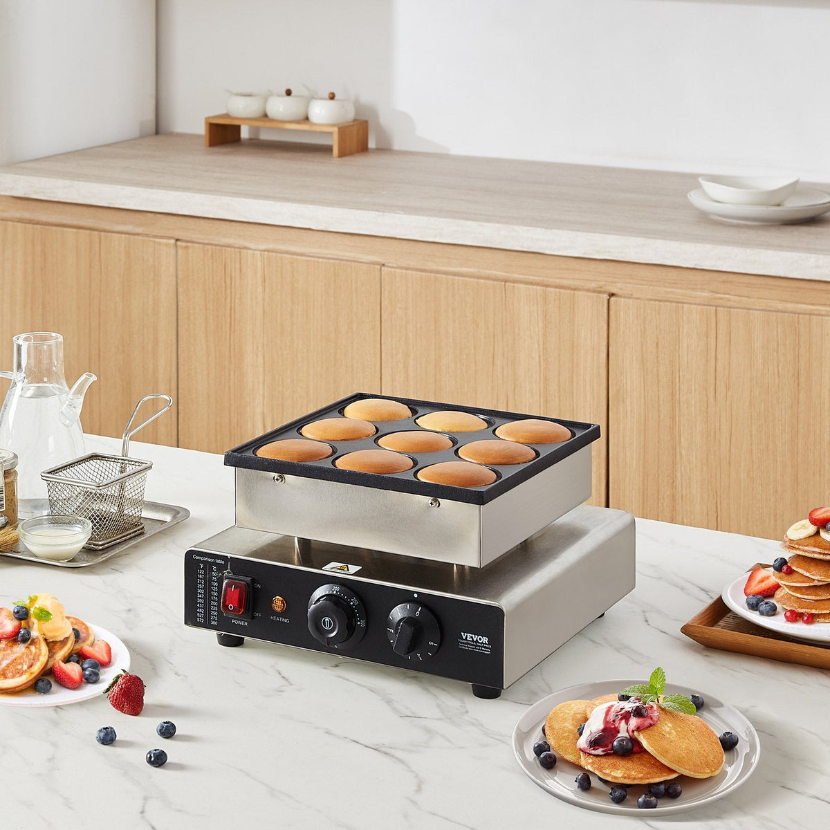9PCS 76mm Dutch Pancake Maker Commercial Dorayaki Baker 850W Non-stick