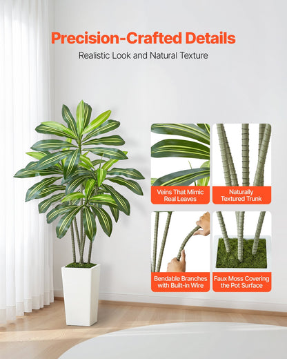 Artificial Dracaena Tree 5 Ft, Fake Palm Tropical Plants With White Tall Planter, Faux Floor Silk Plant In Pot, Large Trees For Home Office Living Room Decor House Warming, Indoor Outdoor
