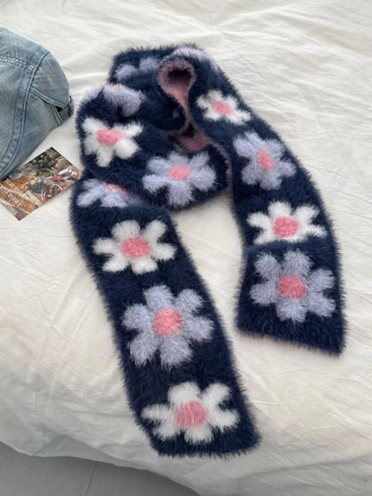 Floral Fuzzy Knit Scarf