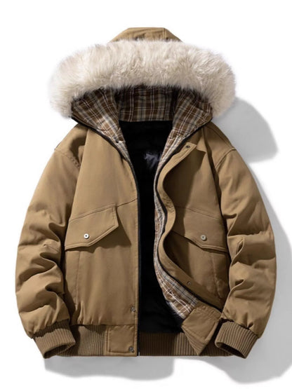 Men's Plus Size Fur Hooded Warm Padded Coat