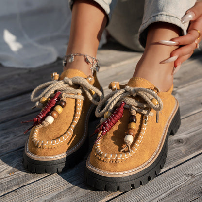 Beaded Lace-Up Loafers