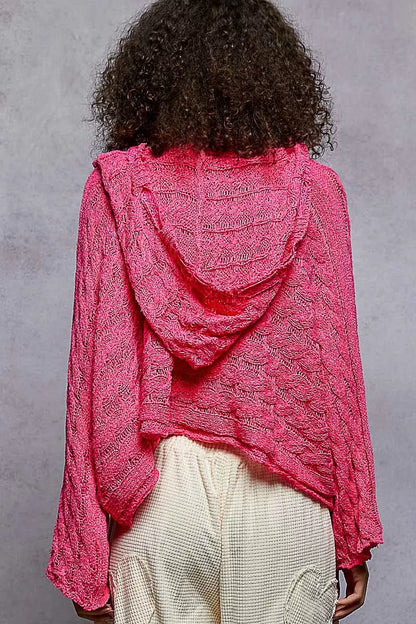 POL Cropped Hooded Knit Top with Full Sleeves