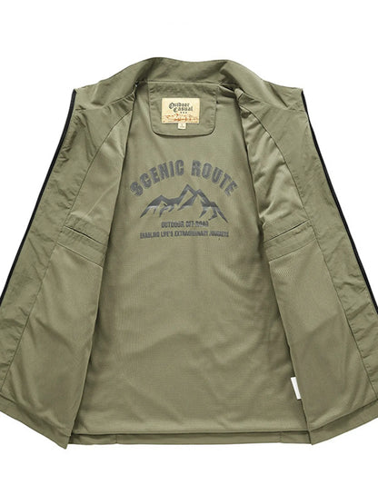 Men's Plus Size Multi-Pocket Zip Up Vest