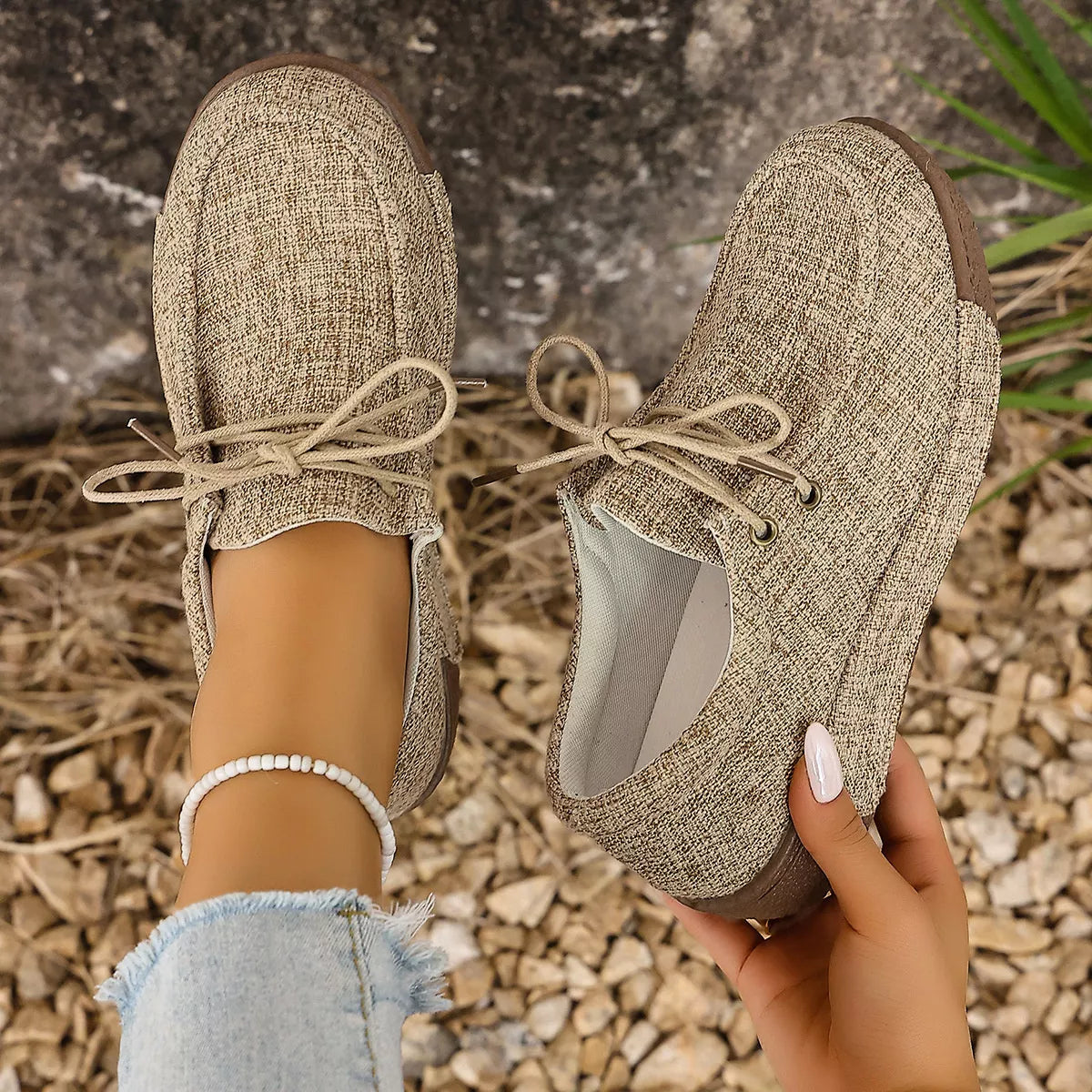 Round Toe  Lace-Up Sneakers