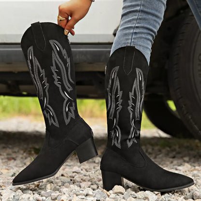 Point Toe Block Heels Boots