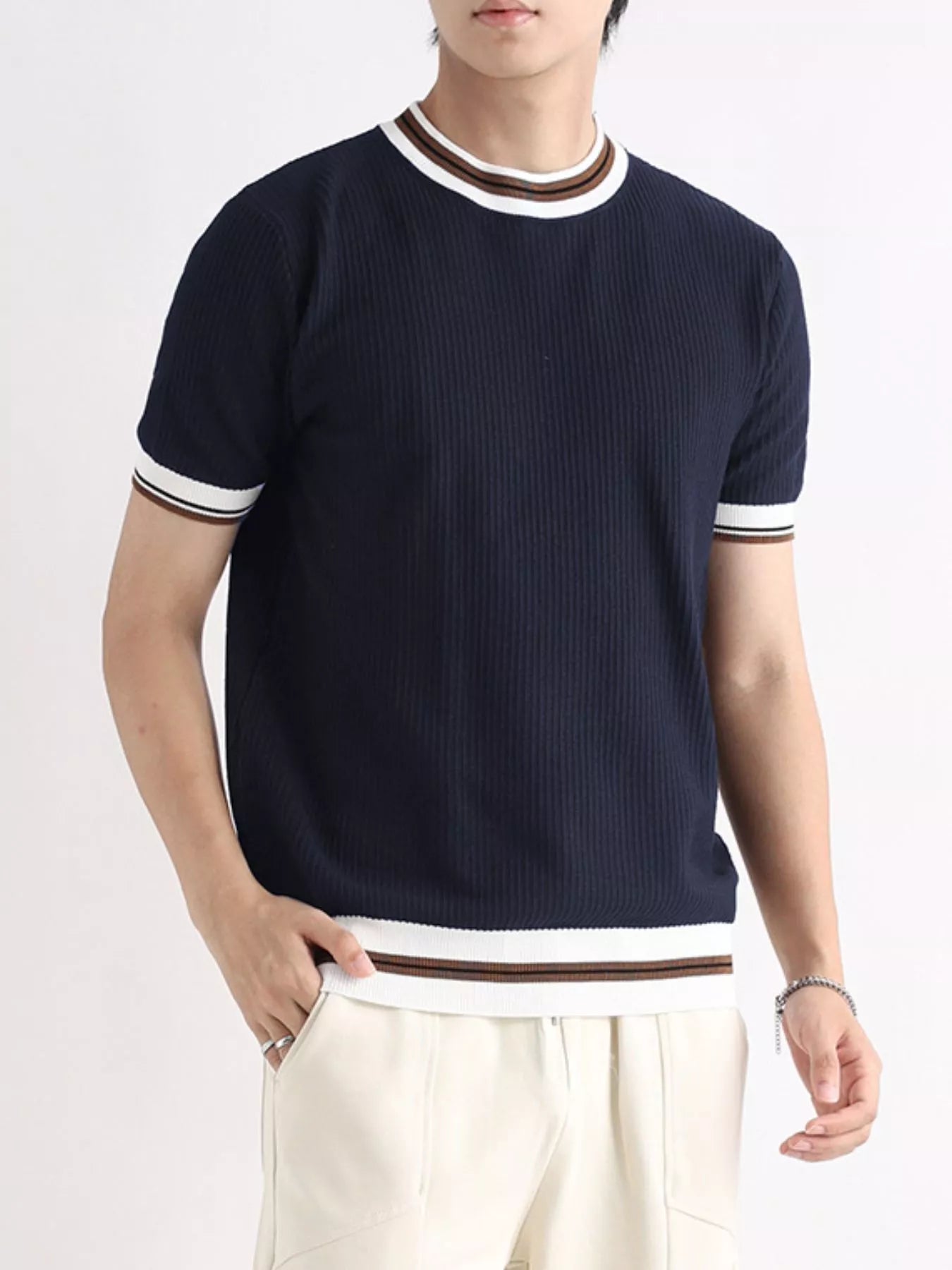 Men's Plus Size Contrast Trim Shorts Sleeve T-Shirt