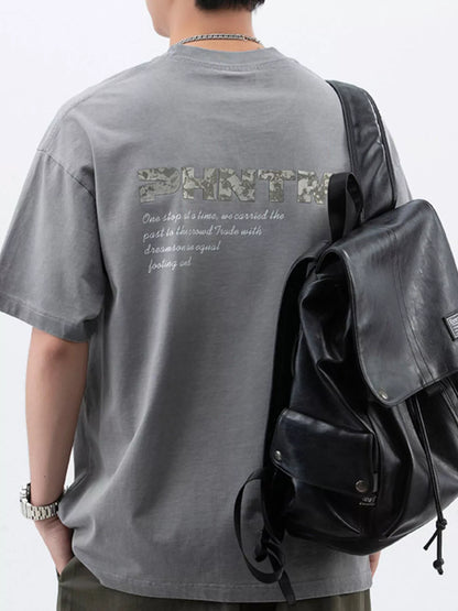 Men's Plus Size Letter Back Round Neck T-Shirt