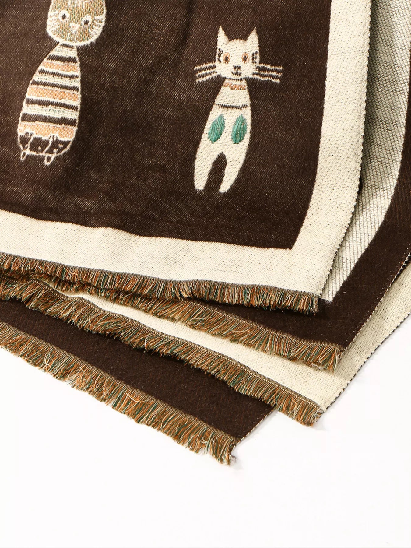 Cute Cat Pattern Raw Hem Scarf