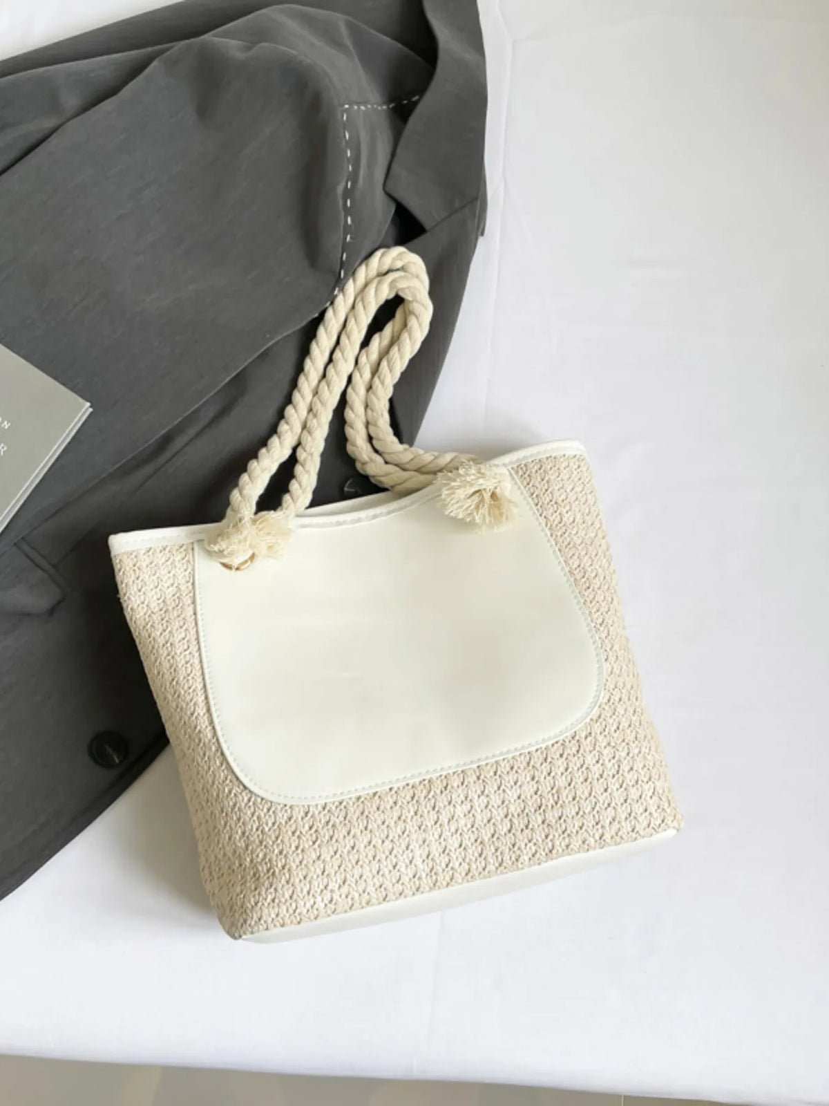 Rope Handle Straw Tote Bag