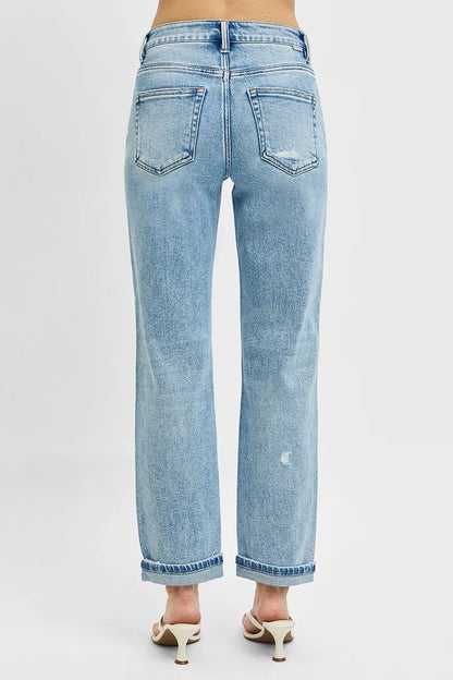 RISEN Full Size High Rise Ankle Boyfriend Distressed Jeans Plus Size