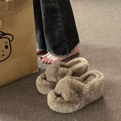 Fluffy Wedge Slippers
