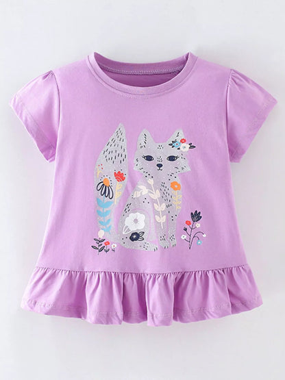 Children's Fox Graphic Ruffle Hem T-Shirt