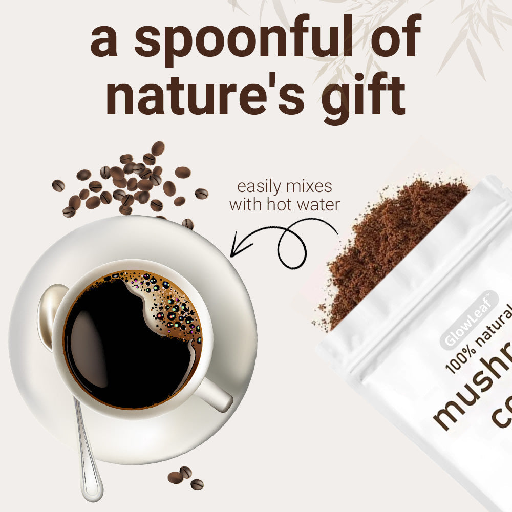10in1 Mushroom Coffee Powder, Premium Arabica Instant Coffee Blend With Mane, Reishi, Chaga  8 Functional Mushrooms, Low Caffeine, Non GMO, FillerFree,1 LB