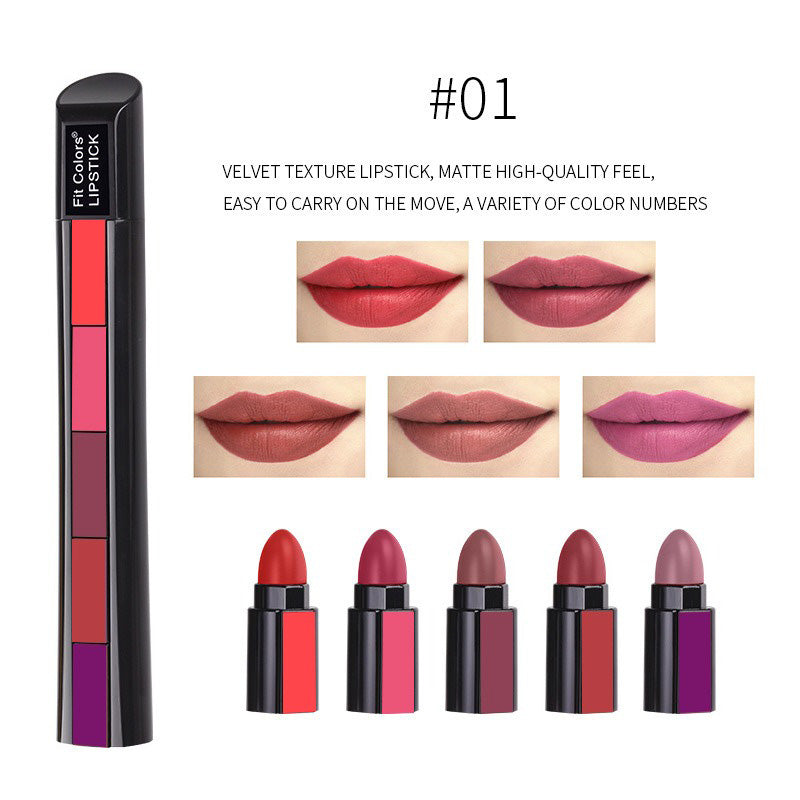 10-Color Matte Velvet Lipstick Set, 5-in-1 Long Lasting Non-Drying Lipstick Kit, Portable Multi-Color Lip Stick For Daily & Party Makeup