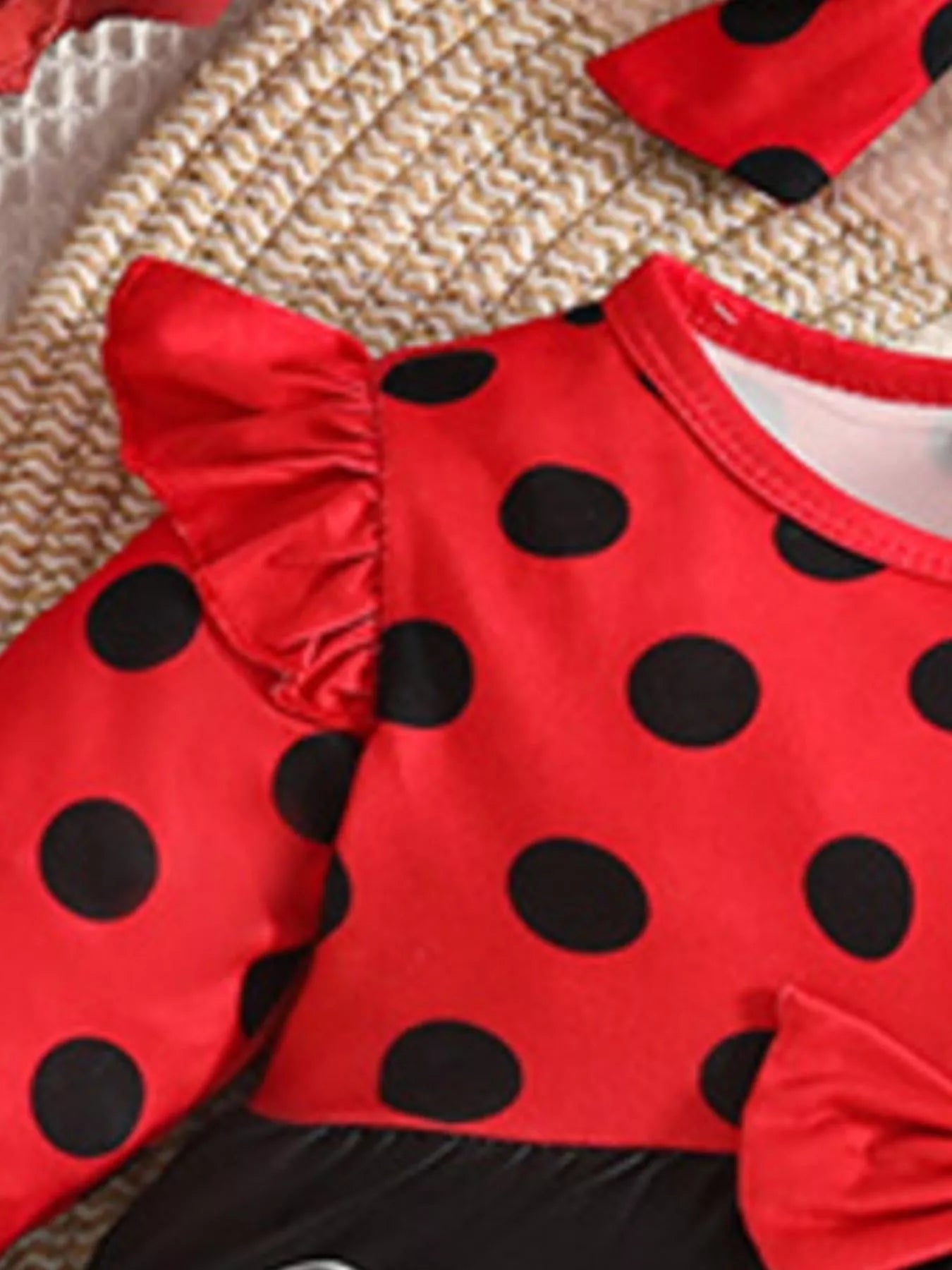 Children's Ladybug Print Ruffle Trim Top and Pants Set
