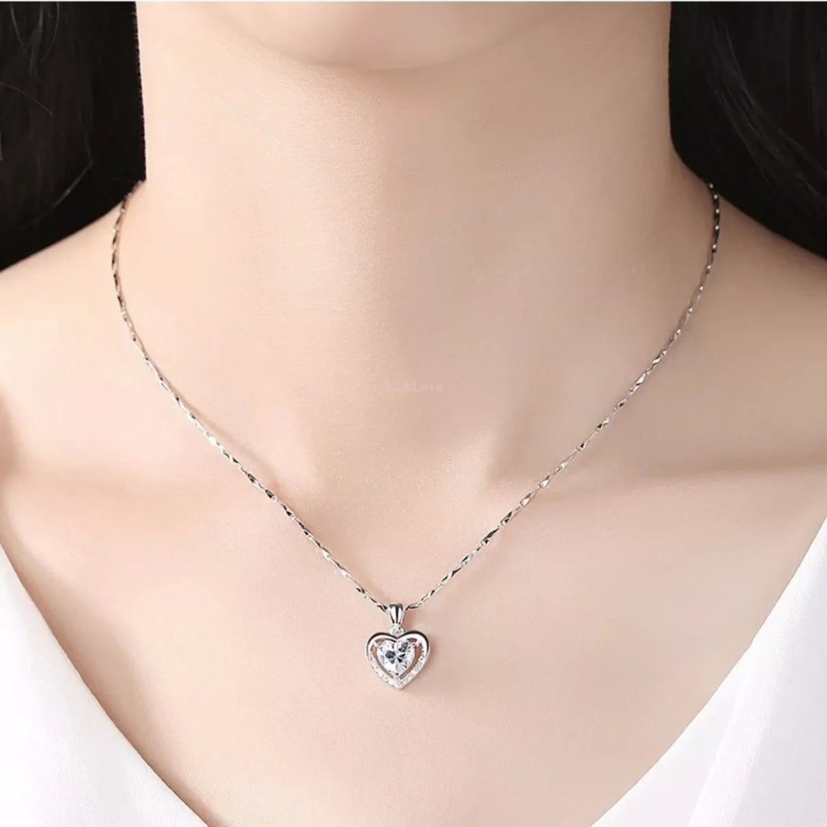 925 Sterling Silver Zircon Heart Necklace