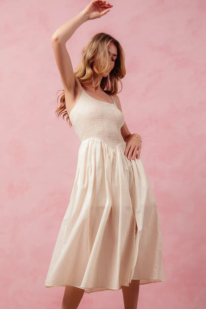 SO ME Smocked Sleeveless Casual Everyday Dress With Slit