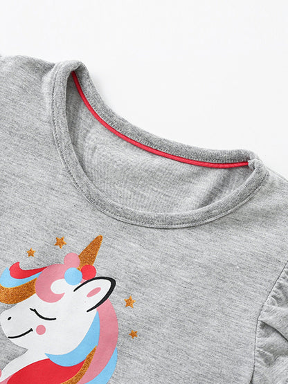 Children's Unicorn Graphic Ruffle Sleeve Tulle Dress