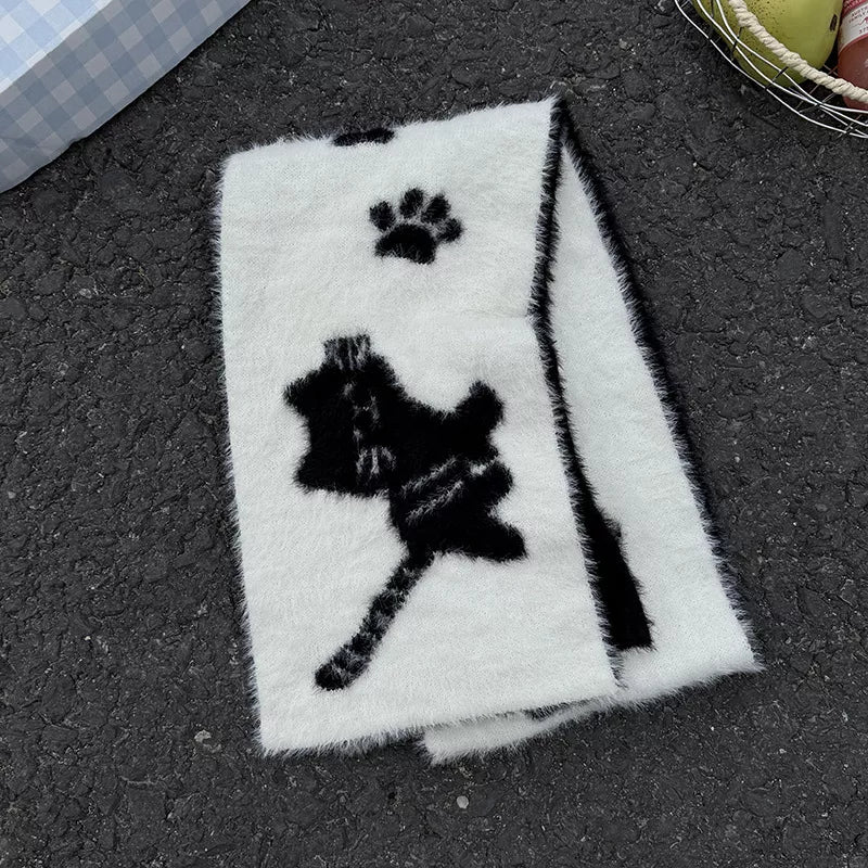 Cute Cat Paw Print Plush Scarf